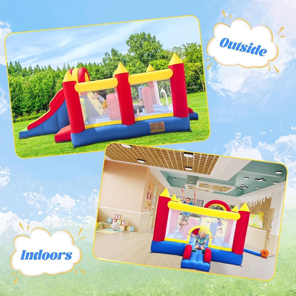 Ballsea Zamek dmuchany XXL – ogromny nadmuchiwany zamek z dużą zjeżdżalnią i trampoliną, 592 x 290 x 216 cm – idealny na urodziny dziecka i do ogrodu (bez dmuchawy)