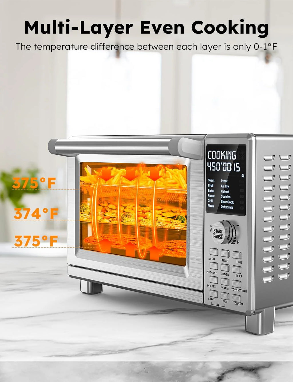 Nuwave Bravo XL Pro Smart Oven & Air Freidera, ulepszony wentylator o 100% szybszy, ostrzejsze wyniki, regulowane temperatury 50F-500F, ulepszone interaktywne zimne białe wyświetlanie,