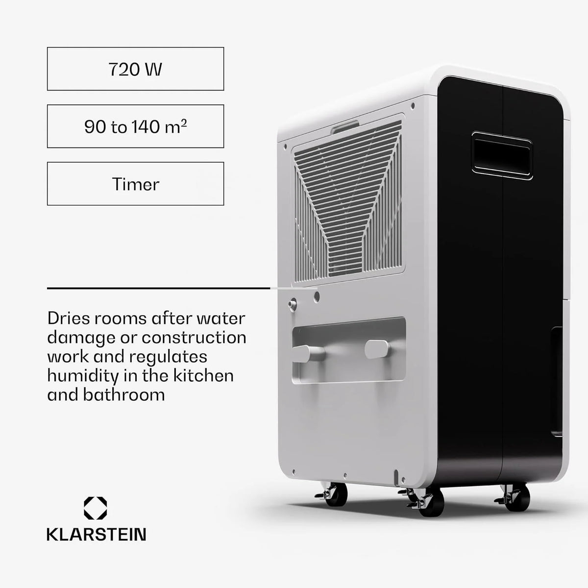 Klarstein Elektryczny osuszacz powietrza do 65 m2, inteligentny osuszacz powietrza do mieszkania, łazienki i piwnicy, cichy, elektryczny osuszacz powietrza z aplikacją WLAN IoT, suszarka budowlana o