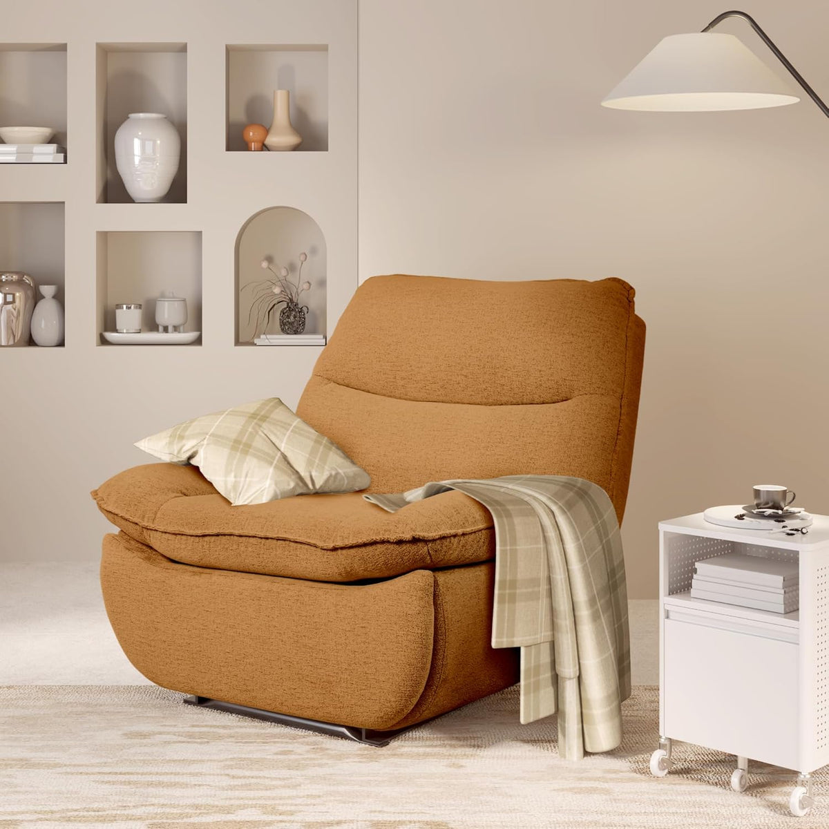 Fotel relaksacyjny FLEXISPOT XC6, sofa obrotowa z funkcją bujania, fotel telewizyjny z regulowanym oparciem, fotel rozkładany do sypialni, salonu i kina domowego (beżowy)