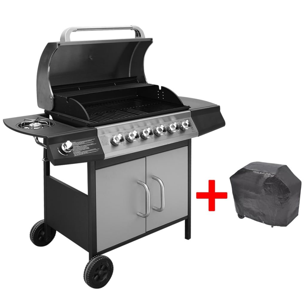 Vidaxl Grill gazowy 6+1 palników, czarno-srebrny