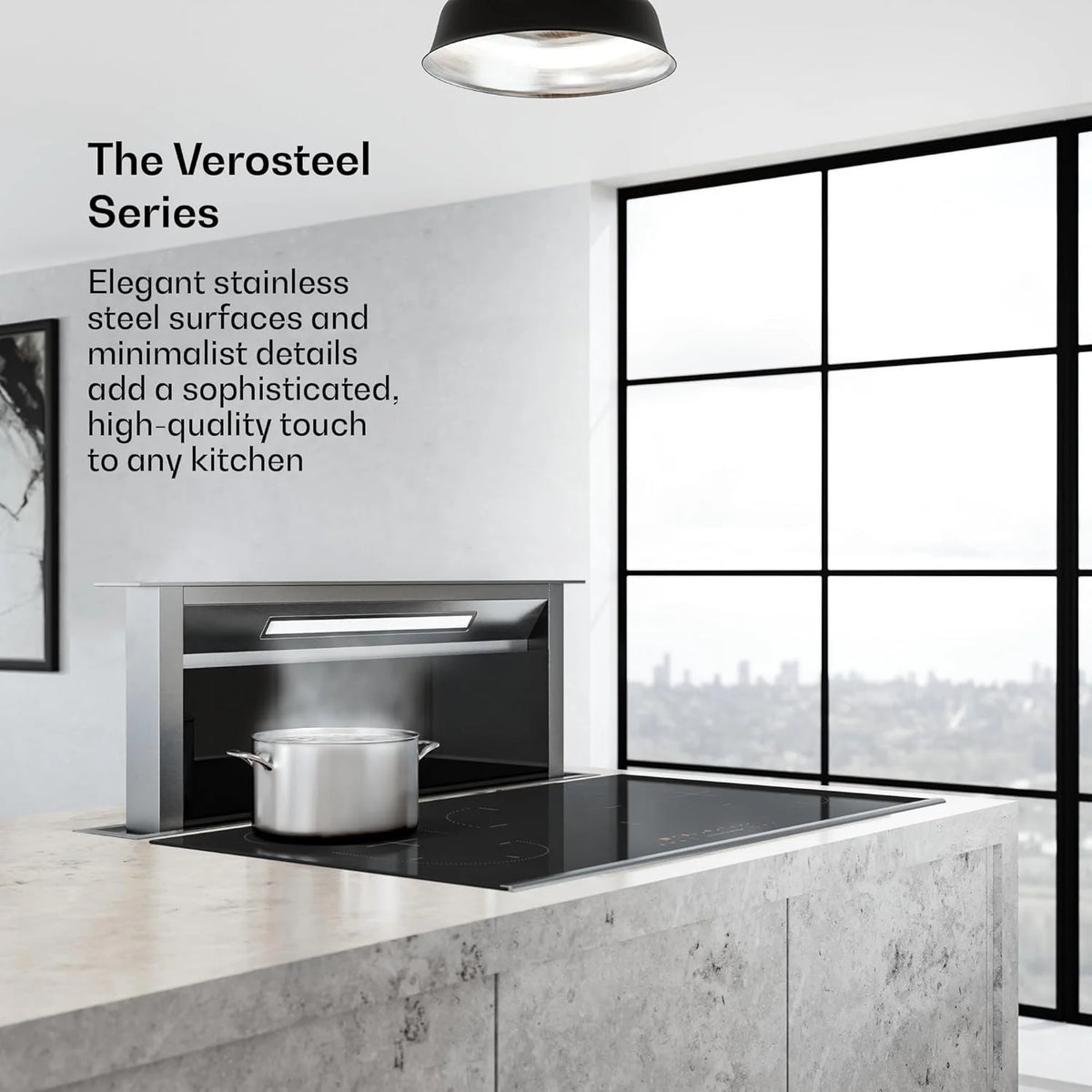 Klarstein Verosteel Downdraft okap kuchenny 90 cm – klasa energetyczna A++, zwiększenie wydajności 906,2 m³/h, obsługa dotykowa, LED, aluminium i szkło, filtr do zmywarki, cichy okap kuchenny