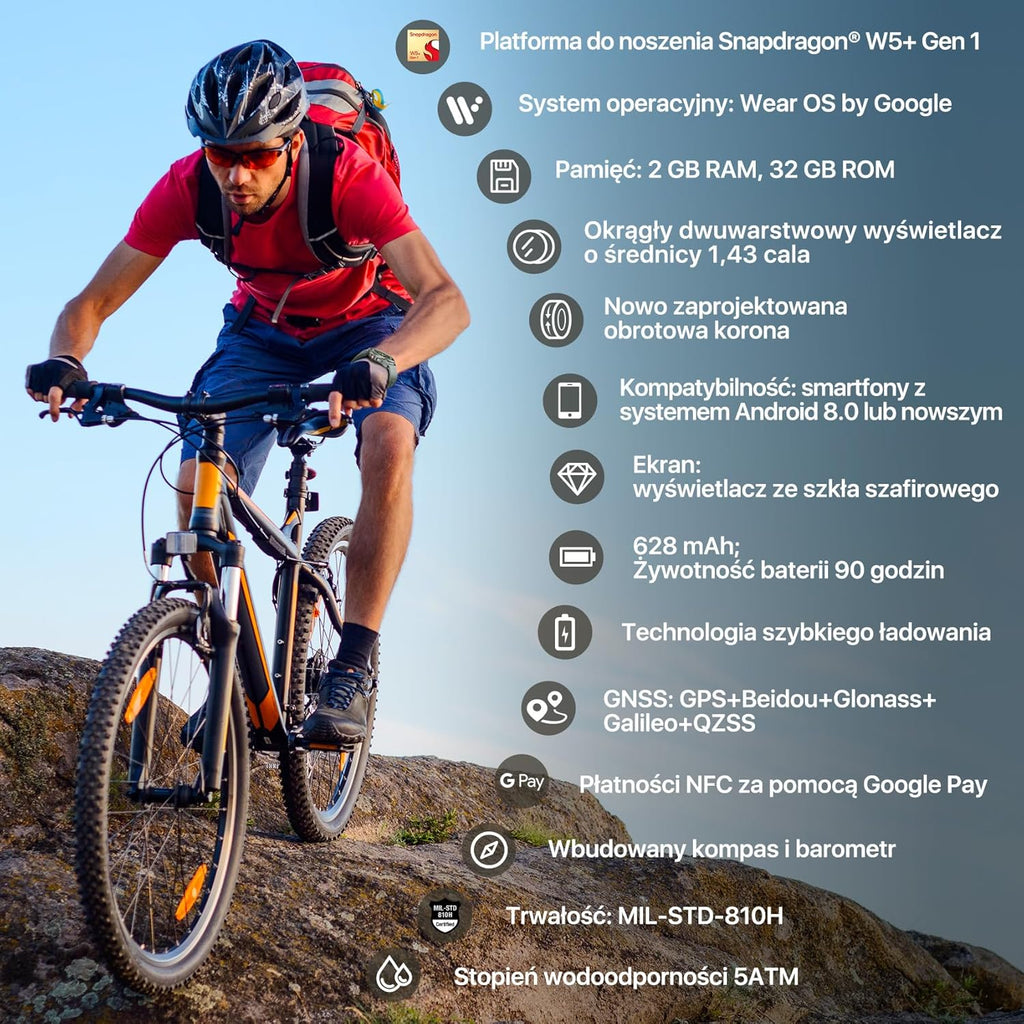 Ticwatch Pro 5 Enduro Smartwatch dla mężczyzn z systemem Android Wear OS Smart Watch 90 h, akumulator 110+, tryby treningowe 7/24, tętno 5 ATM, kompas GPS, nie jest kompatybilny z iPhonem