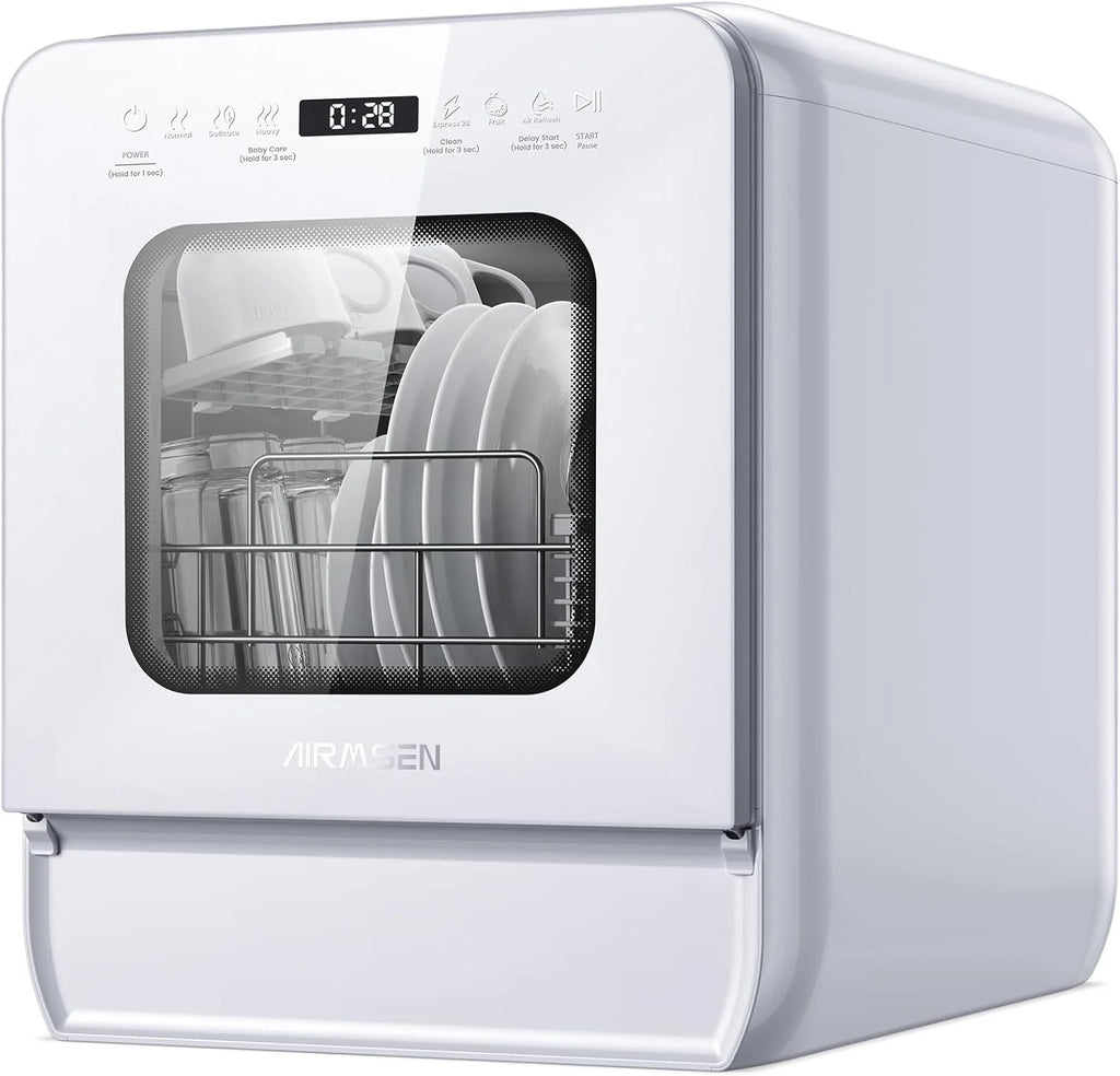 AIRMSEN 2025 NOWA Ulepszona przenośna zmywarka bez hydrauliki zmywarka stołowa ze zbiornikiem 5 l, 9 programów, 37 * 50 cm ultra-wąska i głęboka konstrukcja, opóźnienie 1-24 h i podwójny spray 360°