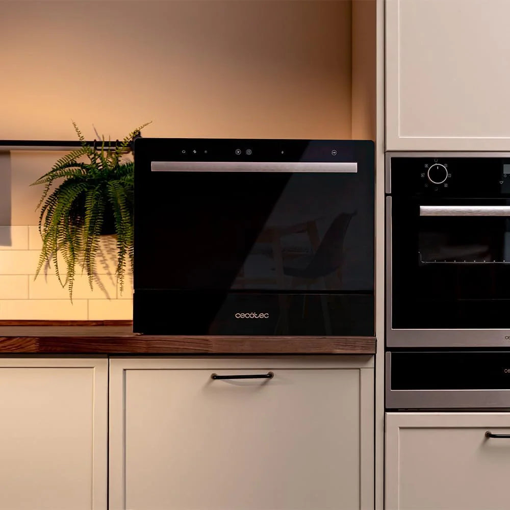 Cecotec Kompaktowa zmywarka 6 sztućców Bolero Aguazero 2400 White Glass. 1380W, białe szkło wykończone, 5 programów, panel dotykowy sterowania, programowalny do 24 h, blokada Child Lock i kosz na