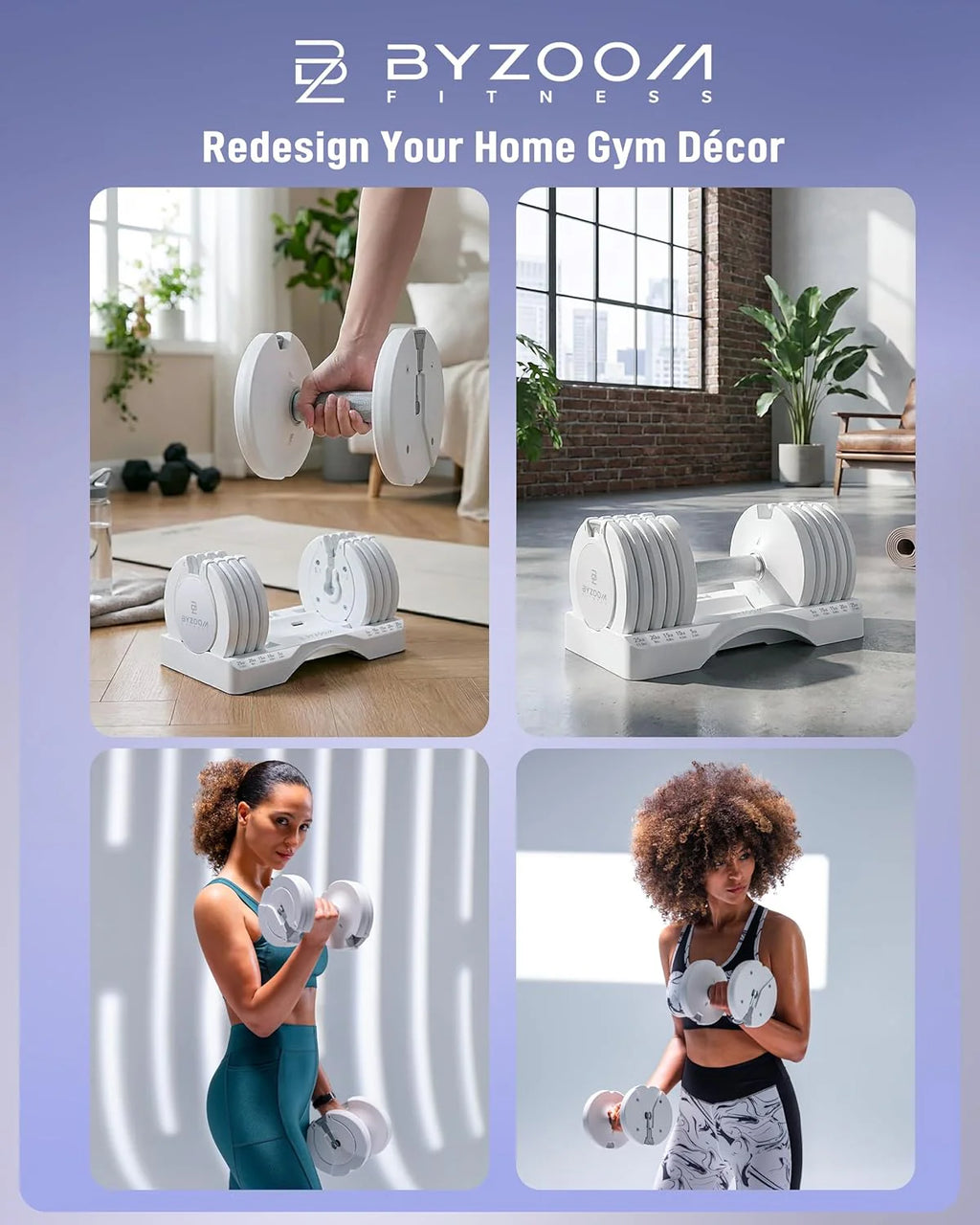 BYZOOM FITNESS Regulowane hantle – 12,5/11,3 kg pojedyncza jednostka LUB zestaw 5-12,7 cm - 1 regulowana waga do domowej siłowni, treningu siłowego i treningów fitness, biały lub czarny