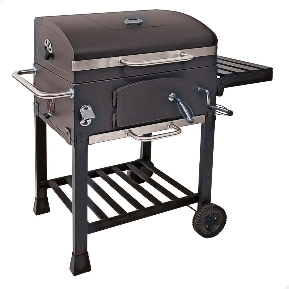 Przenośny grill węglowy z wędzarnią 102x65x104 cm – stal. Czarny