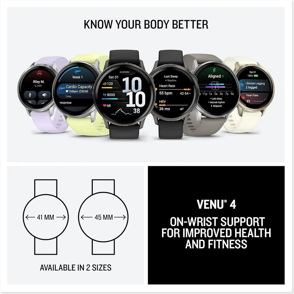 Garmin Venu 4 Premium Smartwatch GPS 41mm, AMOLED, Latarka LED, Slate Black/Black
