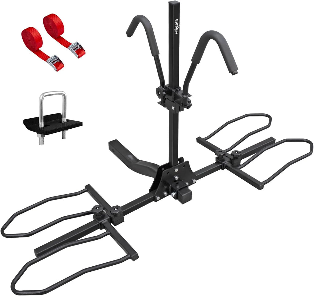 PINGDIR Bagażnik rowerowy do montażu na haku 5 cm, 2 składane uchylne uchwyty w stylu platformy, 68 kg, do rowerów standardowych, grubych opon i rowerów elektrycznych ze stabilizatorem zaczepu,
