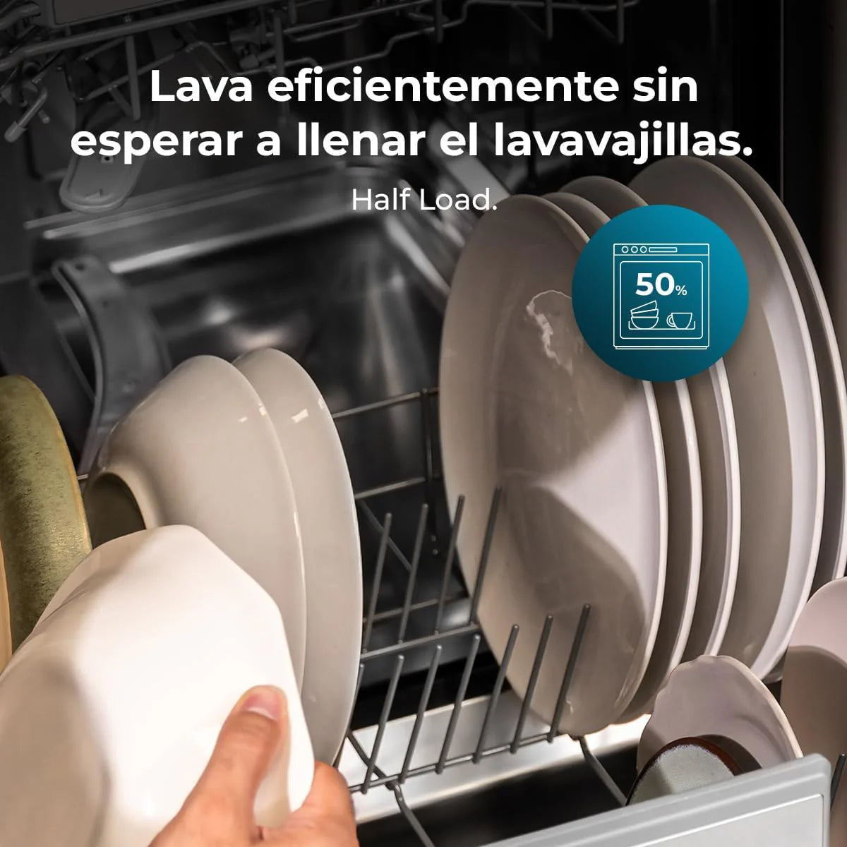 Cecotec Bolero Aguazero 60 cm kompaktowa zmywarka 6320 D, 1900 W, 15 sztućców, 8 programów, wyświetlacz FullColor XXL, Smart Wash, UV Light, Turbo Dry+, AutoClean, Średnie ładowanie, Delay Start