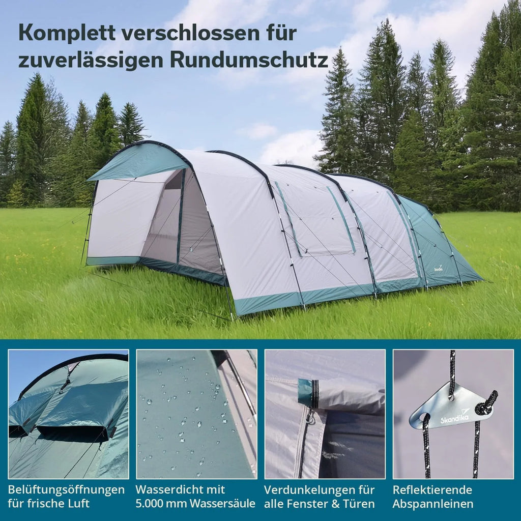 Skandika Namiot tunelowy Hafslo 6 XL Sleeper Protect | namiot kempingowy dla 6 osób, technologia Sleeper, wszyta podłoga namiotu, daszek, słup wody 5000 mm | duży namiot rodzinny, namiot, outdoor
