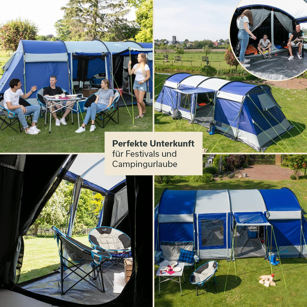 Skandika Namiot tunelowy Montana dla 8 osób, technologia Sleeper, 3 do 4 czarnych sypialni, 5000 mm słupa wody, moskitiera, 4 wejścia, namiot rodzinny, duże okna, duży namiot
