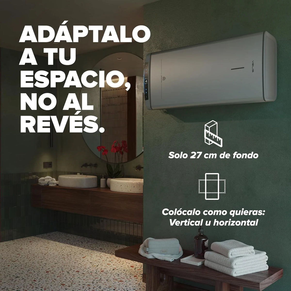 Ariston Velis Pro Wifi - elektryczny podgrzewacz wody, wielopozycyjny elektryczny podgrzewacz wody, elektryczny termos o pojemności 50 litrów, Wi-Fi i funkcja ECO-EVO 79,7 x 27,5 x 51,1 cm, instalacja