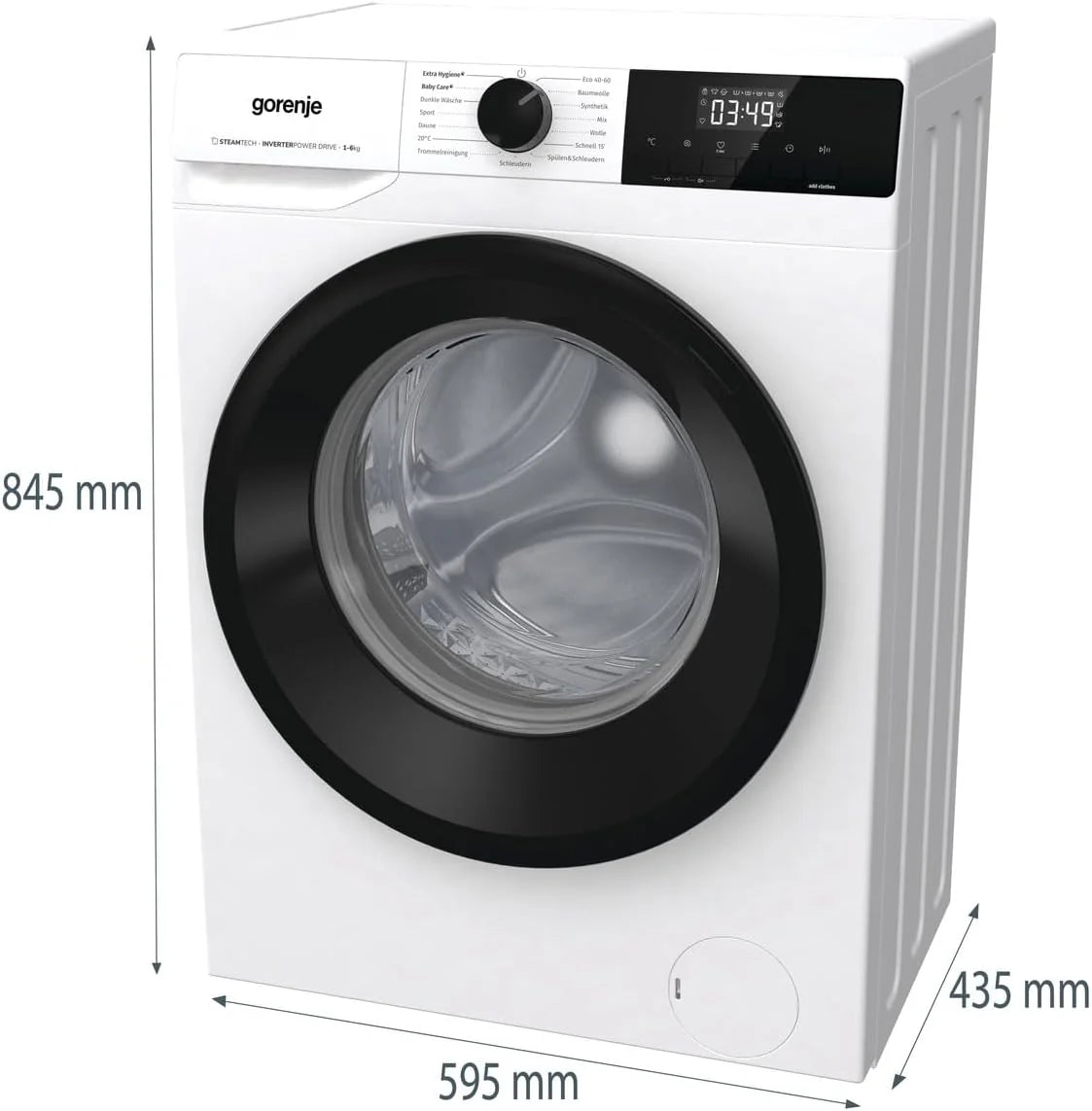 Gorenje WNHPI64SAPS/DE pralka z funkcją pary / 6 kg / 1400 obr./min / 15 programów/AquaStop/Inverter PowerDrive silnik/bęben ze stali nierdzewnej/zabezpieczenie przed dziećmi/EEK A/biała