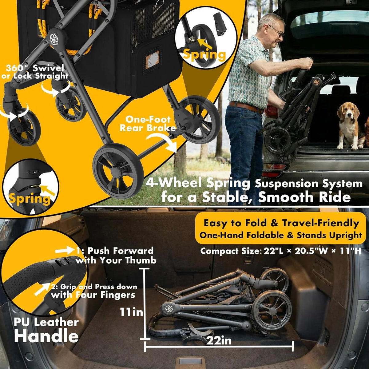 PAWZIDEA Podwójny wózek dla zwierząt domowych, dla 2 kotów, psów, małych i średnich, zatwierdzony przez TSA, transporter dla kota, rozszerzalny, ze zdejmowaną torbą do przenoszenia, 2 x zdejmowany