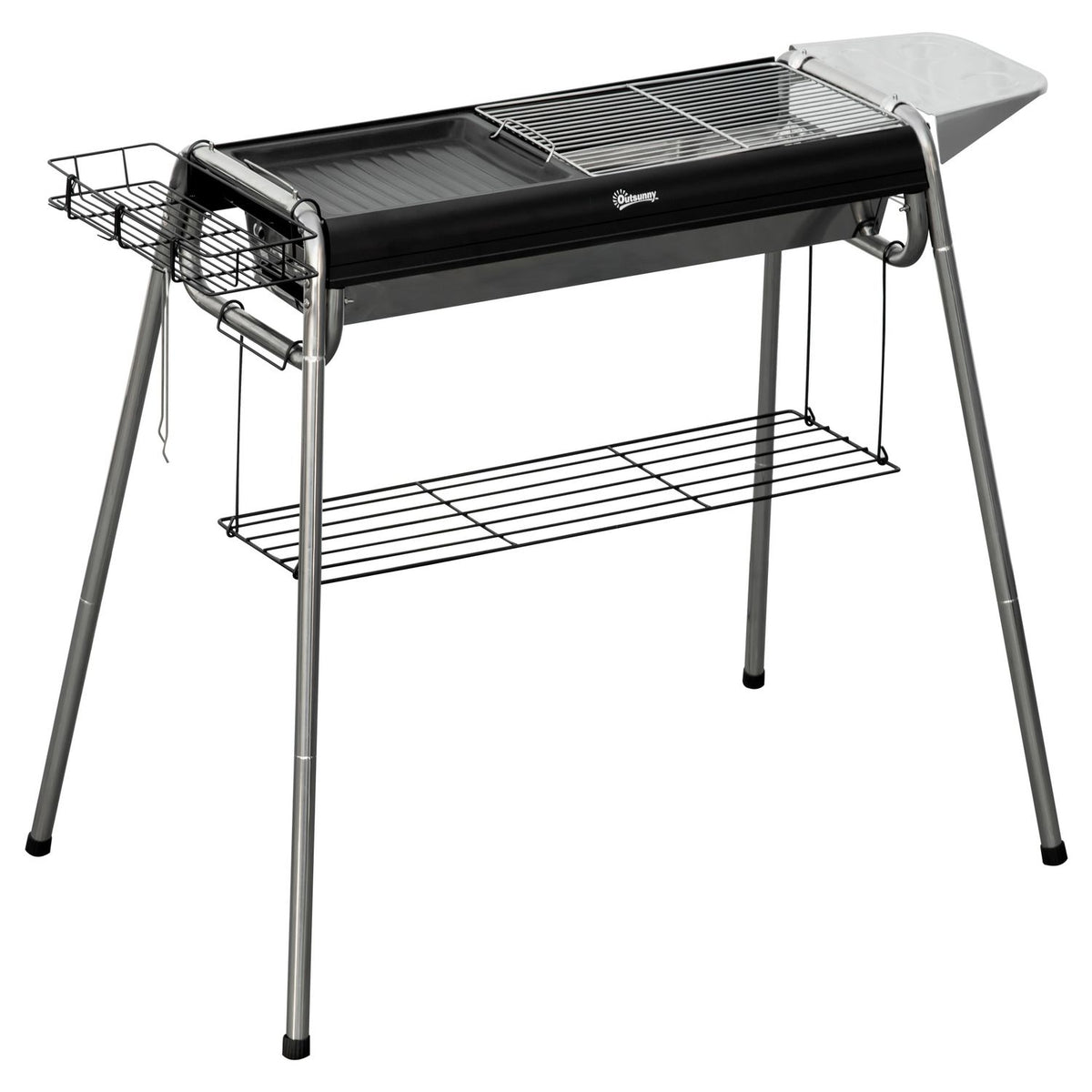 Grill węglowy Outsunny, stal nierdzewna, metal, 96x61x72 cm, czarny