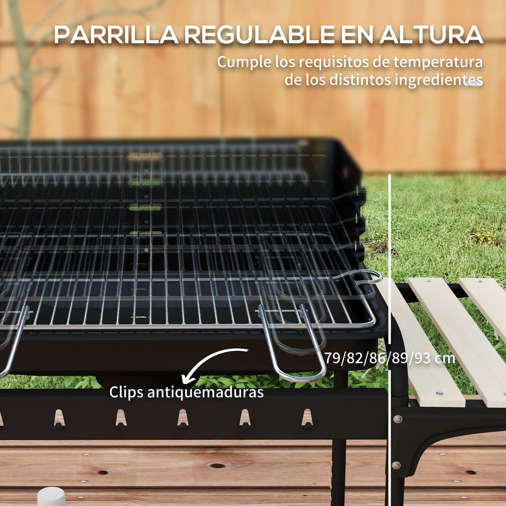 Grill węglowy Outsunny, metalowy, sosnowy, 103x47x95 cm, czarny