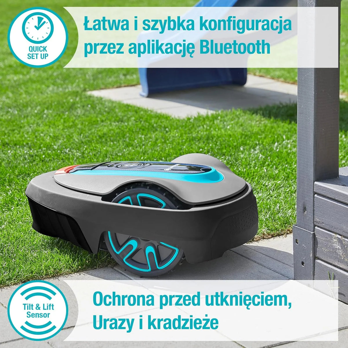 Gardena SILENO life: kosiarka automatyczna do trawników o powierzchni do 1000 m², sterowana za pomocą aplikacji Bluetooth, bardzo cicha - 57 db(A), kosi w każdych warunkach pogodowych (wersja PL)