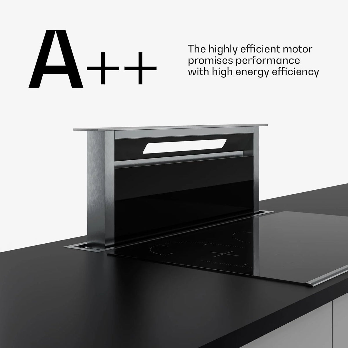 Klarstein Verosteel Downdraft okap kuchenny 90 cm – klasa energetyczna A++, zwiększenie wydajności 906,2 m³/h, obsługa dotykowa, LED, aluminium i szkło, filtr do zmywarki, cichy okap kuchenny