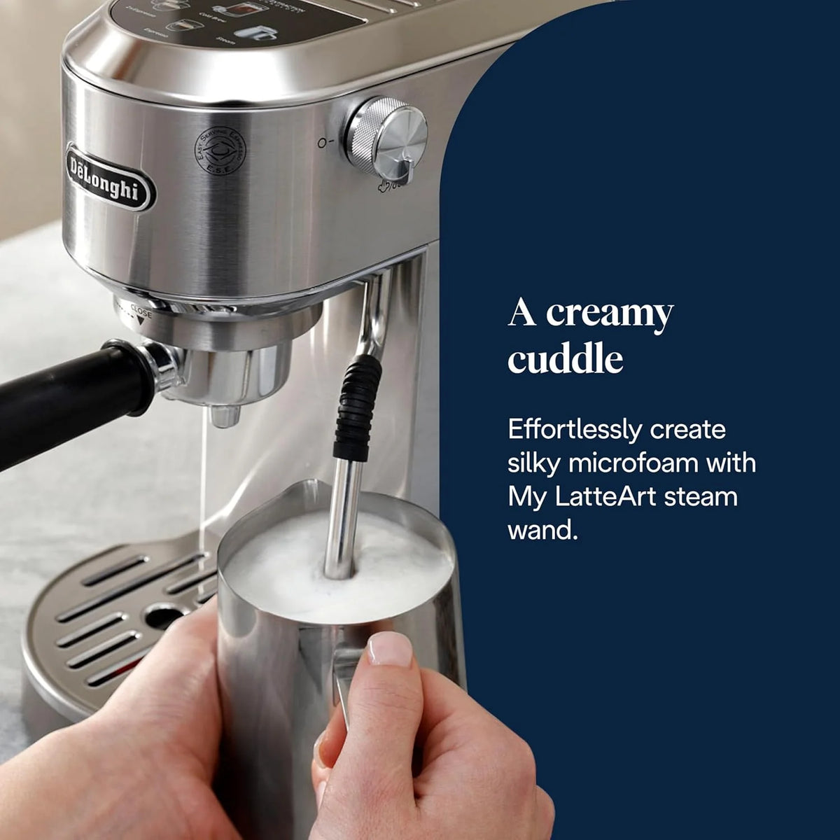 De'Longhi Dedica Duo EC890.M ręczny ekspres do kawy do espresso, cappuccino i cold brow, barman, z wyrzutnią parową do My LatteArt, wyświetlacz dotykowy, szerokość 15 cm, wyjmowany zbiornik 1,1 l,