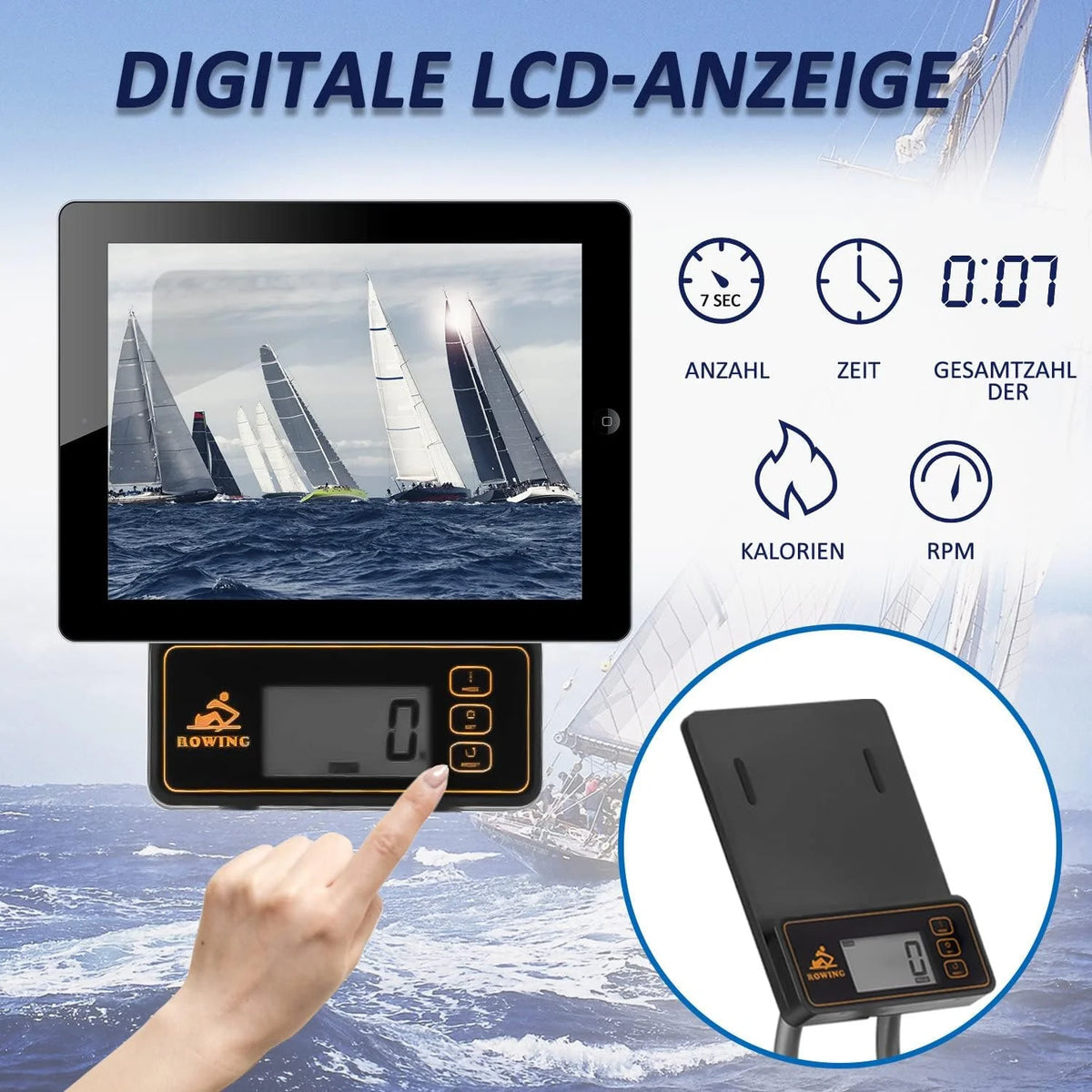Magnetyczny wioślarz i trening cardio Wioślarz - uchwyt na tablet i wygodna poduszka do siedzenia Składany wioślarz z monitorem LCD do użytku domowego
