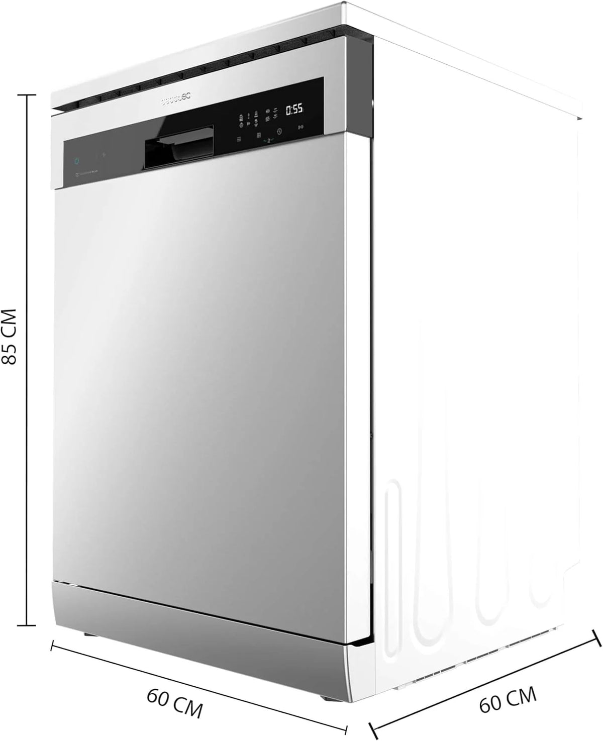 Cecotec Zmywarka 60cm Wolnostojący Bolero Aguazero 6500 Inox C. 15 sztućców, 3. Taca, 6 Programów z Dual Zone Wash, Dry+, Auto Open, Średnie obciążenie, Odroczony start, Silnik Inverter Plus