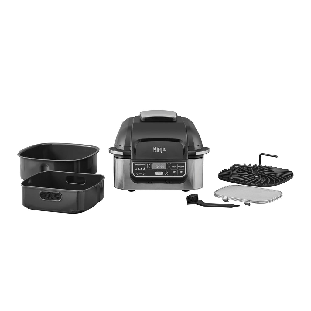 Ninja Foodi MAX PRO Grill, płaska płyta i frytkownica beztluszczowa z cyfrową sondą kuchenną i termometrem, 3,8 l, 7 funkcji gotowania w 1, części można myć w zmywarce, srebrno/czarny, AG651EU