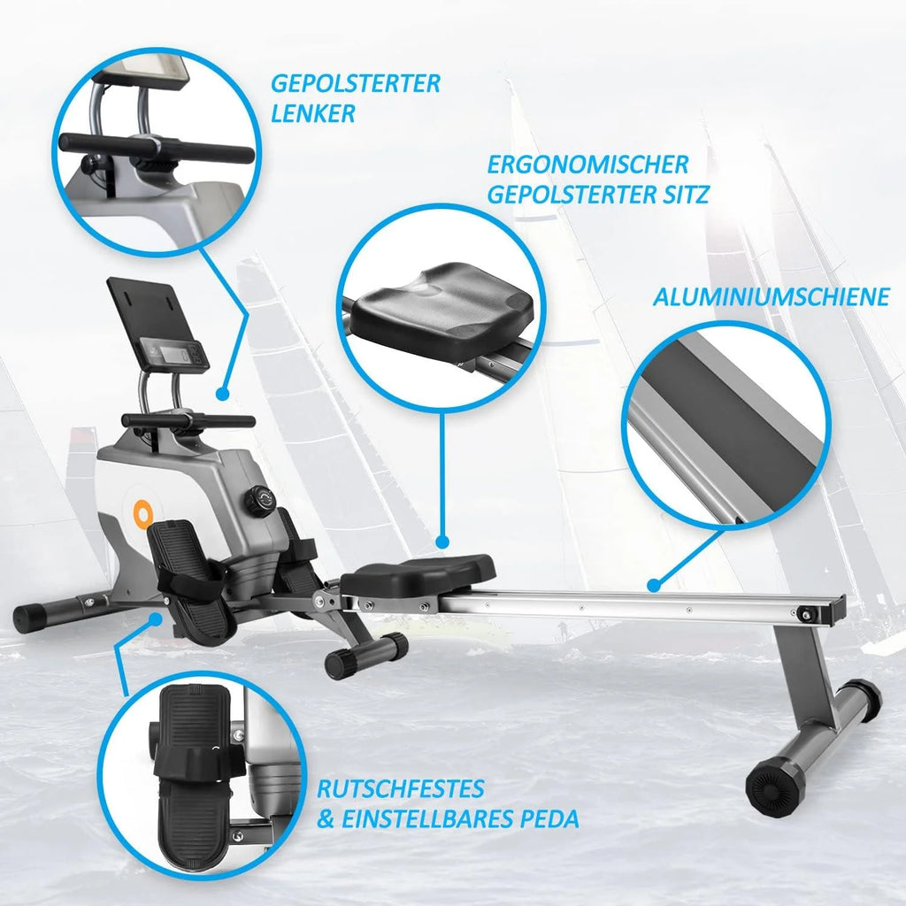 Magnetyczny wioślarz i trening cardio Wioślarz - uchwyt na tablet i wygodna poduszka do siedzenia Składany wioślarz z monitorem LCD do użytku domowego