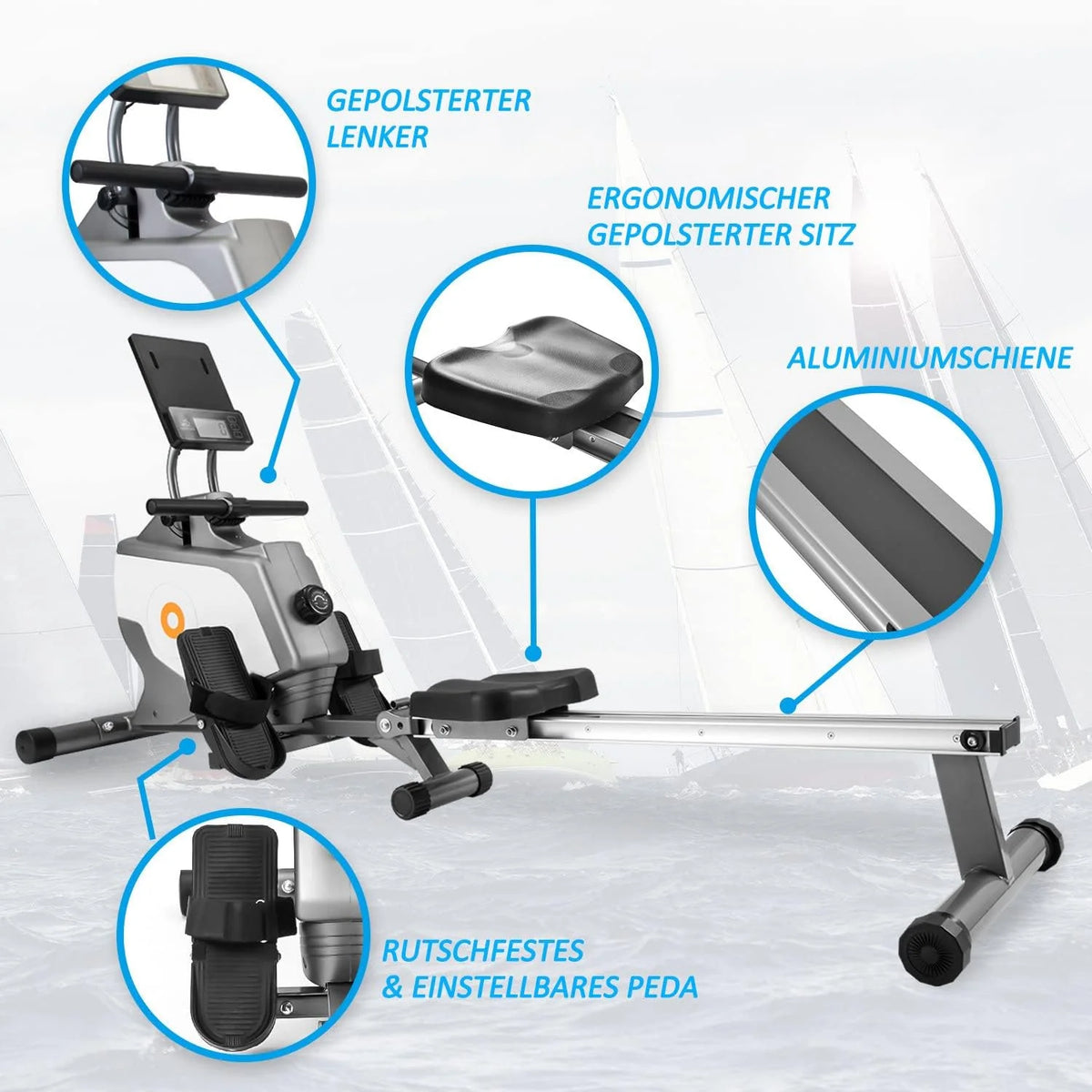 Magnetyczny wioślarz i trening cardio Wioślarz - uchwyt na tablet i wygodna poduszka do siedzenia Składany wioślarz z monitorem LCD do użytku domowego