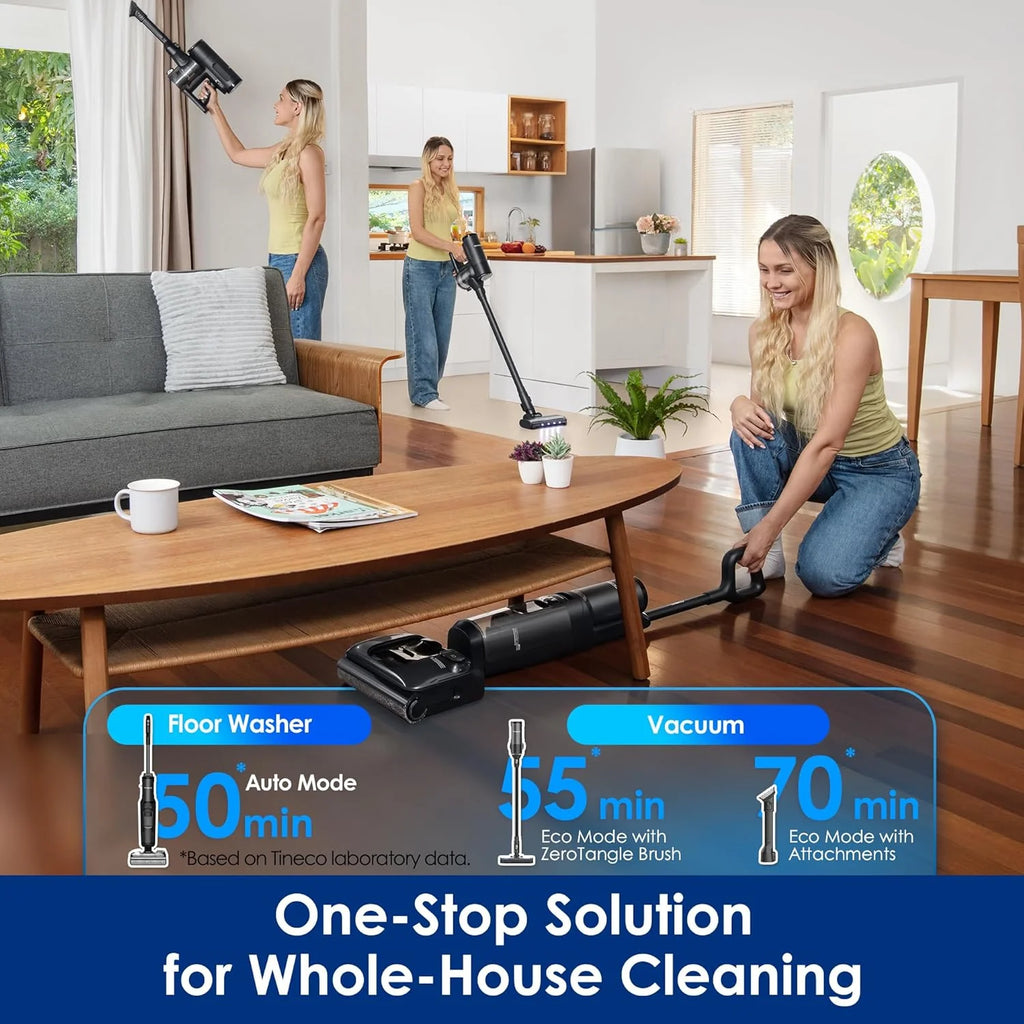Tineco Floor ONE S7 Stretch Ultra Bezprzewodowy Odkurzacze na sucho i mokro, zapobiegająca splątaniu 180°, czas pracy 50 minut, samooczyszczanie Flashdry 85℃, dwustronne czyszczenie krawędzi