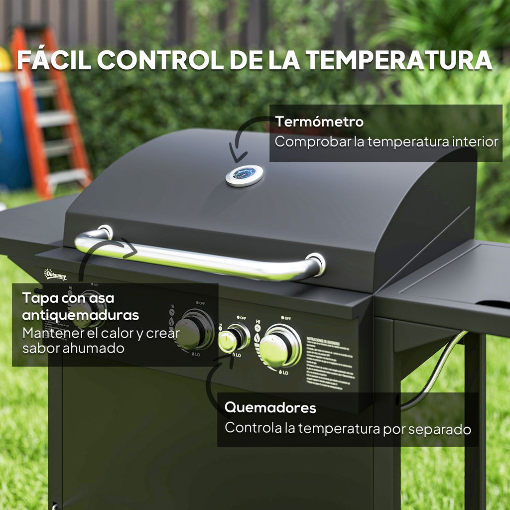 Grill gazowy ABS Steel 123x57x98 cm-outsunny. Czarny