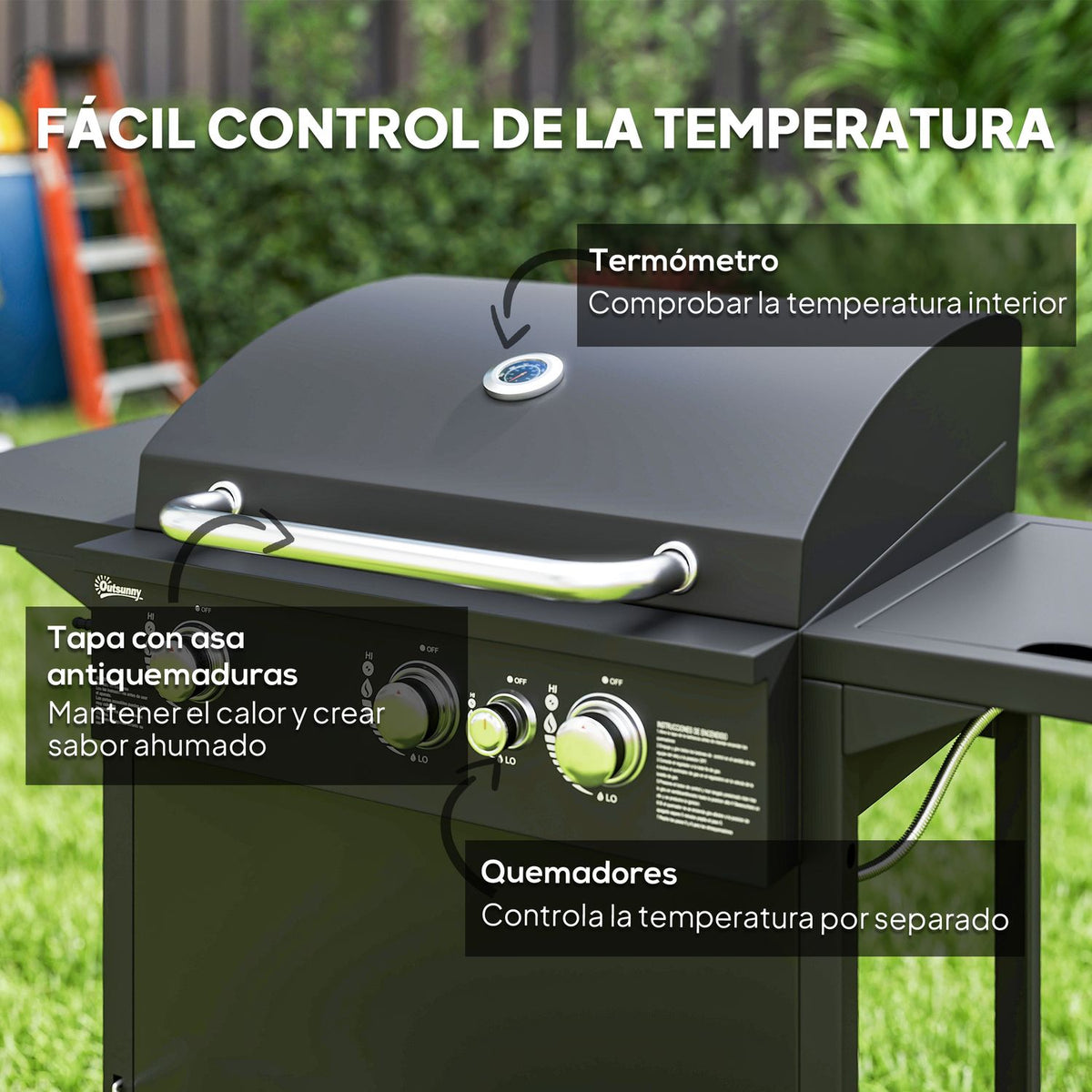 Grill gazowy ABS Steel 123x57x98 cm-outsunny. Czarny
