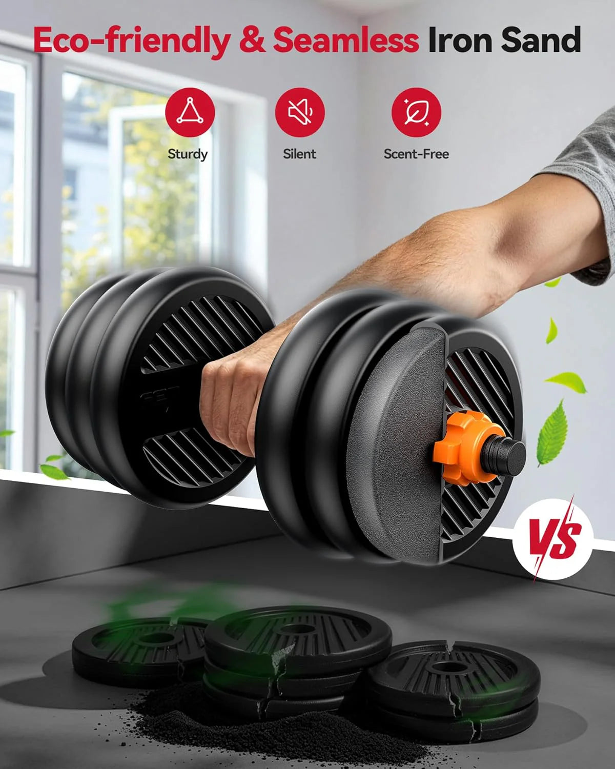 FEIERDUN Regulowane hantle, zestaw hantli o wadze 13,6 kg ze złączem, zestaw hantli 4 w 1, używany jako sztanga, kettlebell, stojak push-up, ćwiczenia fitness do domowej siłowni odpowiednie dla