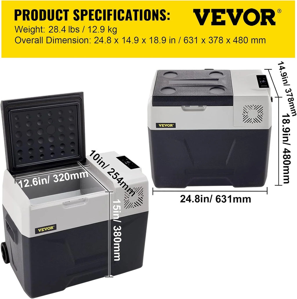 VEVOR Przenośna lodówka elektryczna 80 W, 12/24 V, wydajne chłodzenie -20℃ - 20℃ z niskim poziomem hałasu 45 dB, do samochodów i kamperów (55 l)
