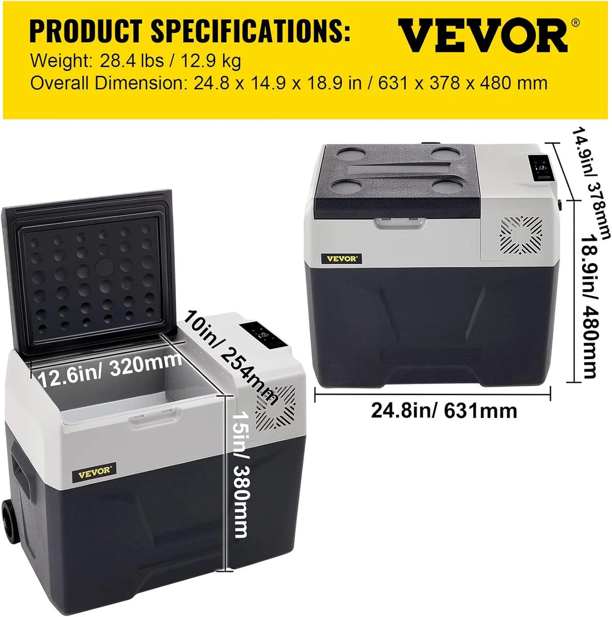 VEVOR Przenośna lodówka elektryczna 80 W, 12/24 V, wydajne chłodzenie -20℃ - 20℃ z niskim poziomem hałasu 45 dB, do samochodów i kamperów (55 l)