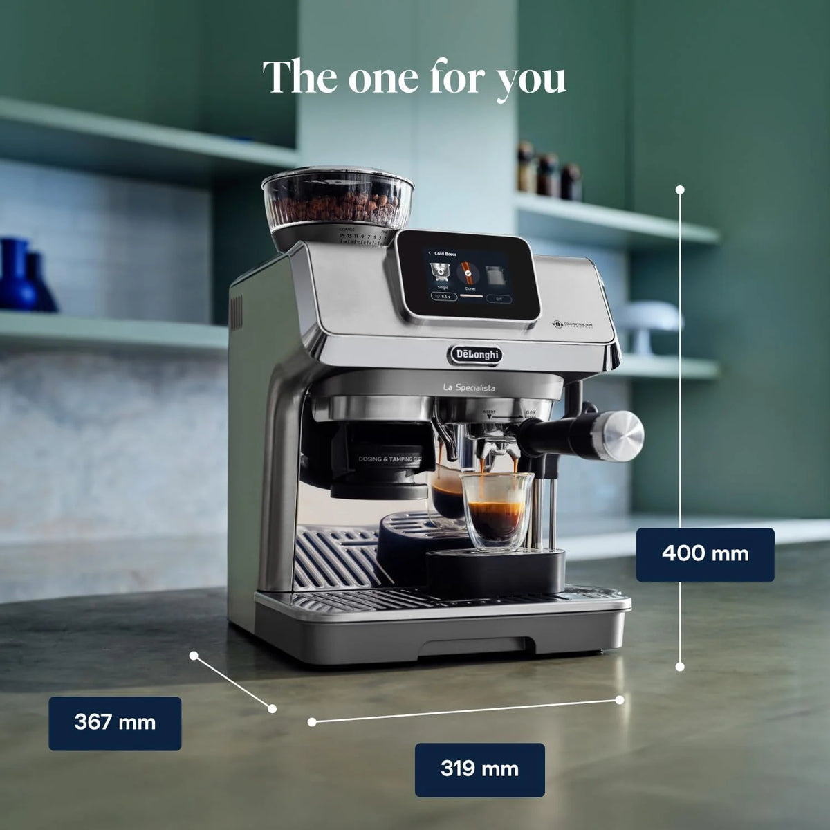De'Longhi Specjalista dotykowy EC9455.M ekspres do kawy z młynkiem do kawy, funkcja Cold Brew, automatyczne i ręczne spienianie mleka, 10 bezpośrednich przepisów, wyświetlacz dotykowy, w zestawie