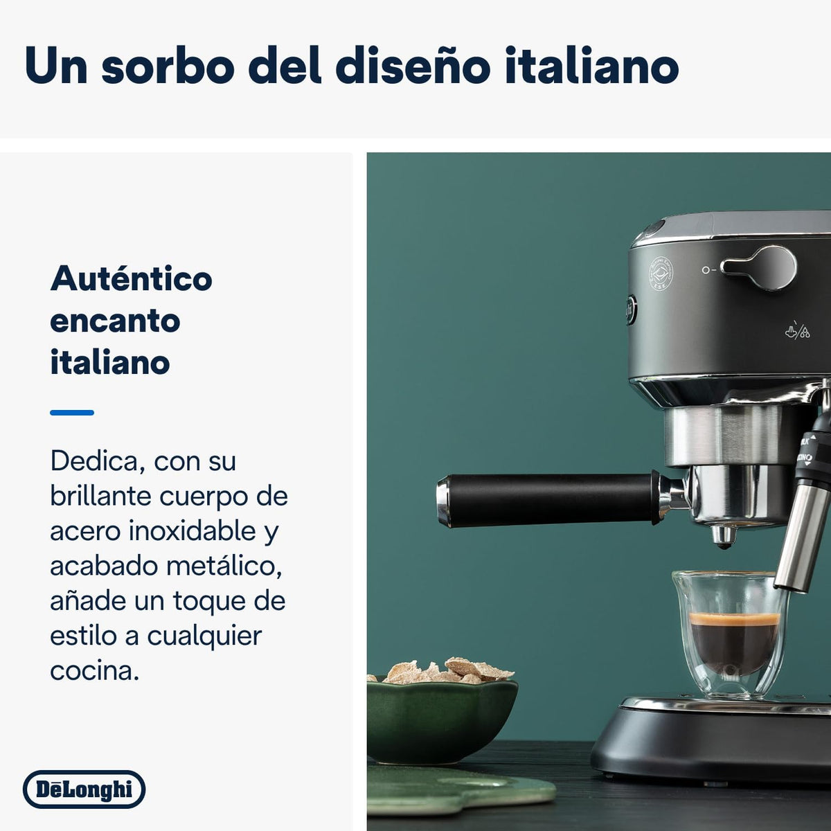 De'Longhi Dedica – Ekspres do kawy ze stali nierdzewnej z pompką do kawy mielonej lub na kapsułki, espresso i cappuccino, zbiornik 1,3 litra, system zapobiegający kapaniu, model EC685.M, kolor metaliczny