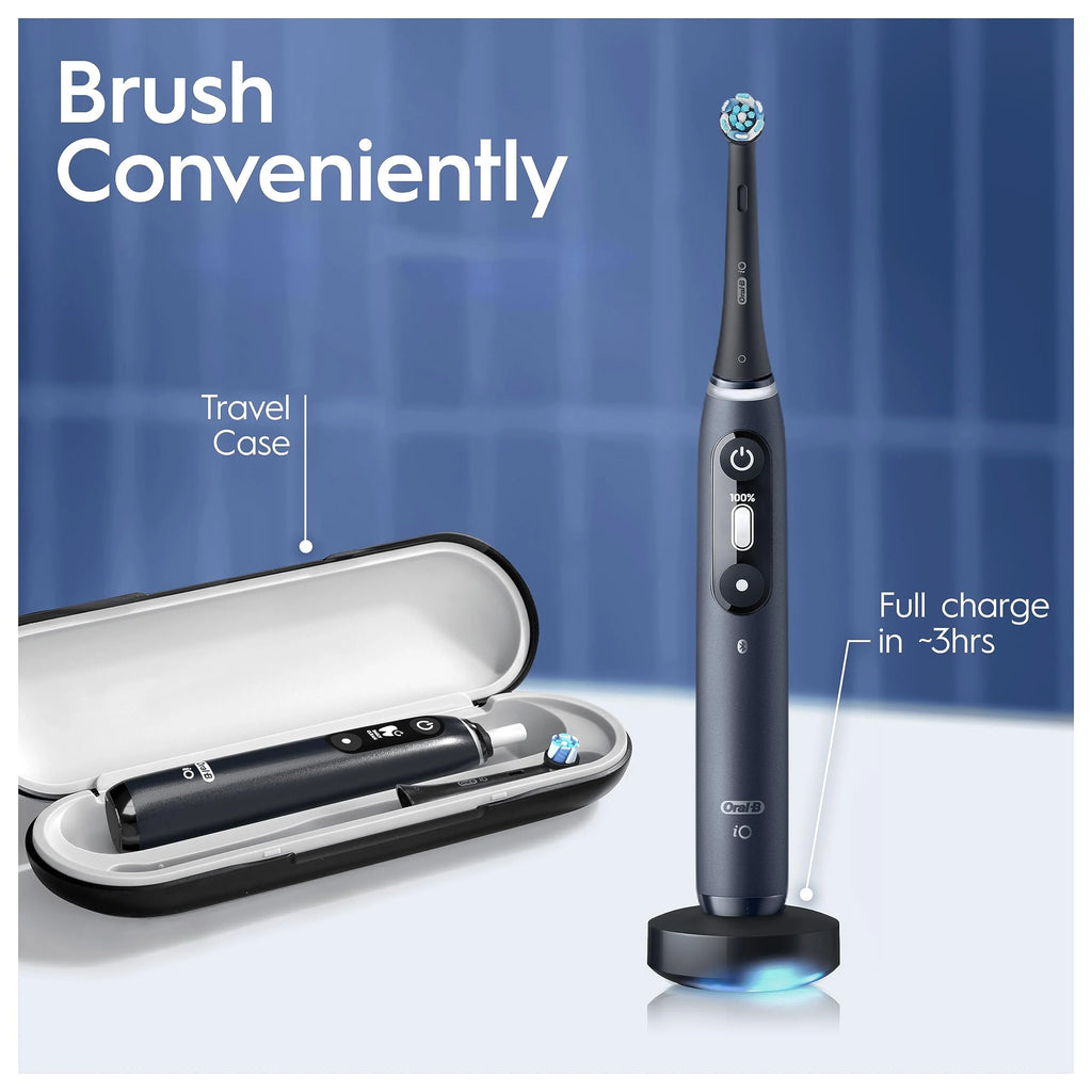 Oral-B iO7 Elektryczna szczoteczka do zębów dla dorosłych, prezent dla kobiet/mężczyzn, uchwyt połączony z aplikacją, 1 x szczoteczka do zębów i etui podróżne, 5 trybów wybielania zębów, kolor czarny