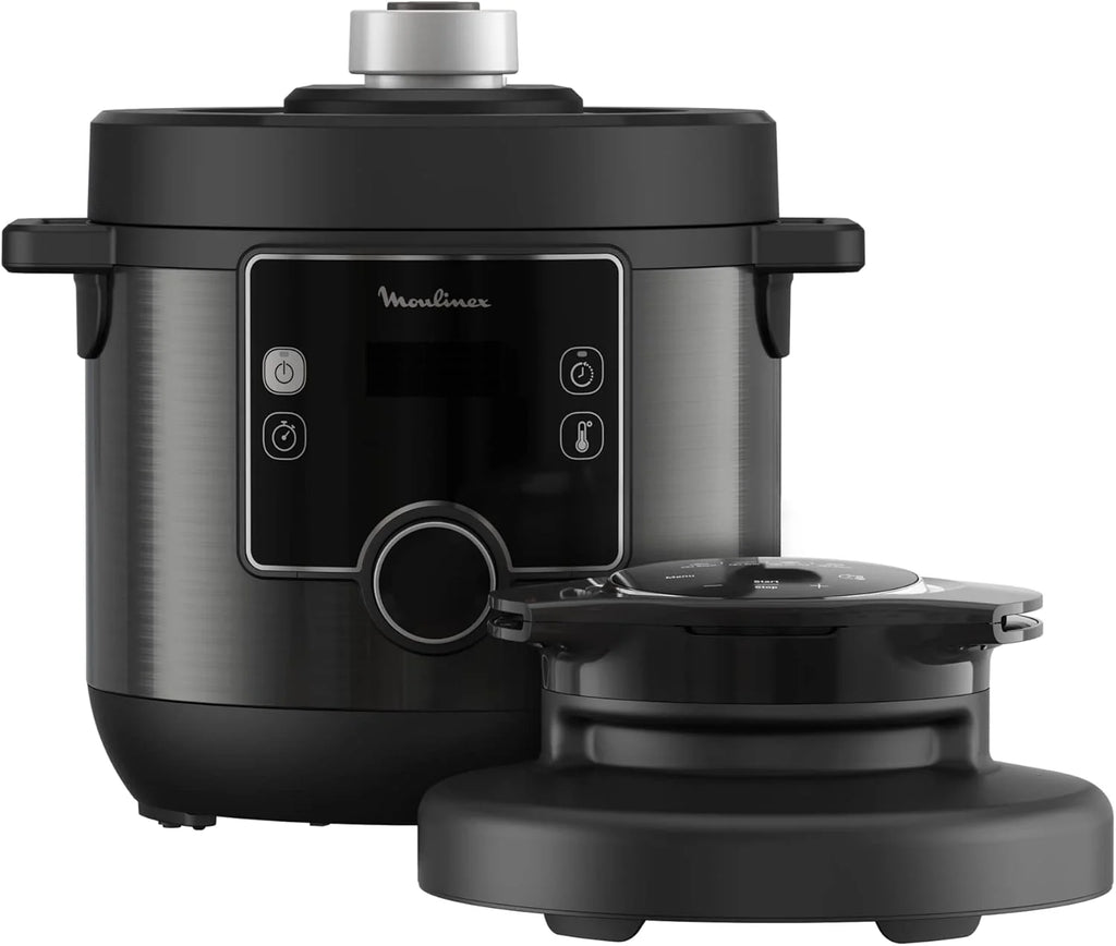 Moulinex Turbo Cuisine & Fry CE7788-2 w 1: elektryczny szybkowar i frytkownica powietrzna do 1450 W, nieprzywierająca miska sferyczna, 15 programów automatycznych, timer, akcesoria, czarny