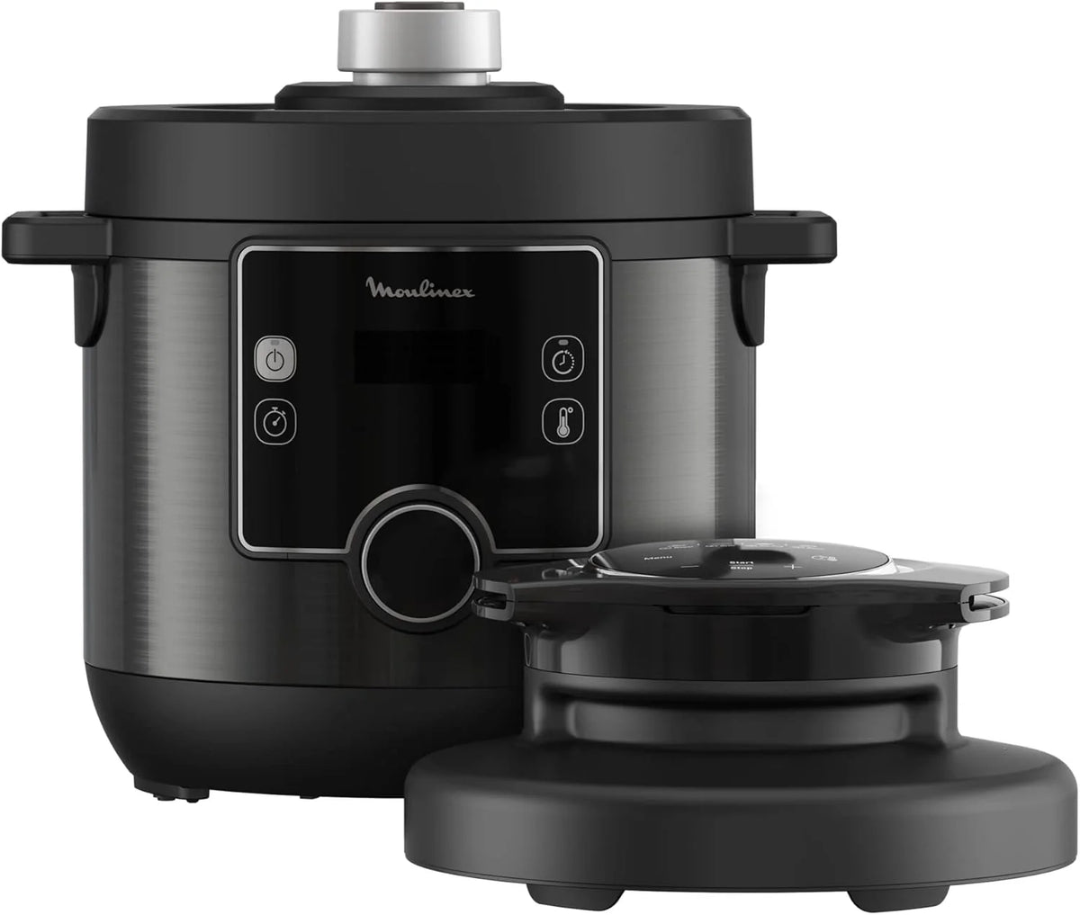 Moulinex Turbo Cuisine & Fry CE7788-2 w 1: elektryczny szybkowar i frytkownica powietrzna do 1450 W, nieprzywierająca miska sferyczna, 15 programów automatycznych, timer, akcesoria, czarny