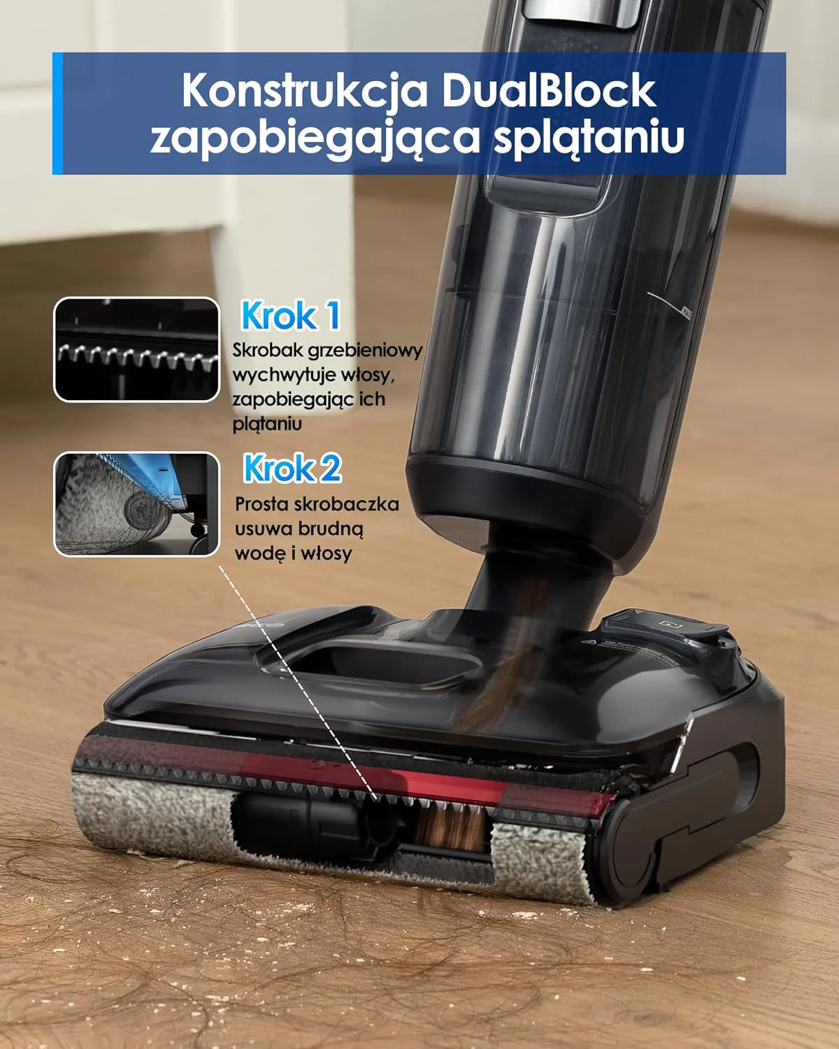 Tineco Floor ONE S7 Stretch Ultra Bezprzewodowy Odkurzacze na sucho i mokro, zapobiegająca splątaniu 180°, czas pracy 50 minut, samooczyszczanie Flashdry 85℃, dwustronne czyszczenie krawędzi