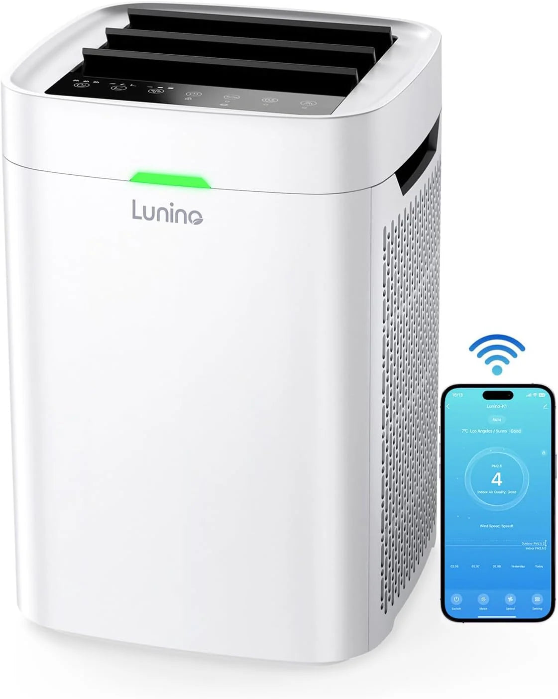 LUNINO Oczyszczacze powietrza do domu, dużego pomieszczenia do 2600 m², dwustronny oczyszczacz powietrza HEPA z zmywalnym filtrem wstępnym, inteligentne WiFi, monitor jakości powietrza PM 2,5, tryb