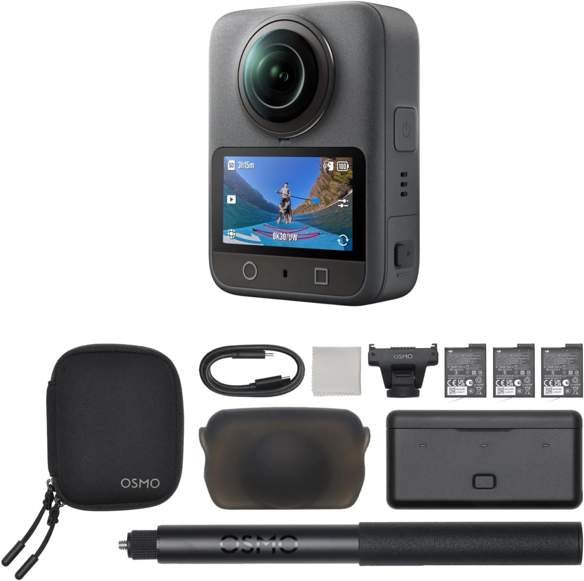 DJI Osmo 360 Adventure Combo, kamera 360 z 1-calowym obrazowaniem 360°, wydłużony czas pracy z 3 akumulatorami, natywne wideo 8K 360°, kamera sportowa do tworzenia vlogów