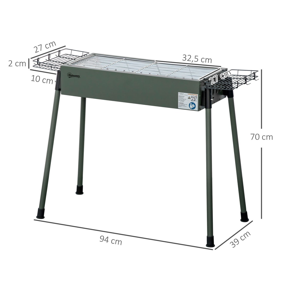 Grill węglowy ze stali nierdzewnej, metalowy, 94x39x70 cm - outsunny.green