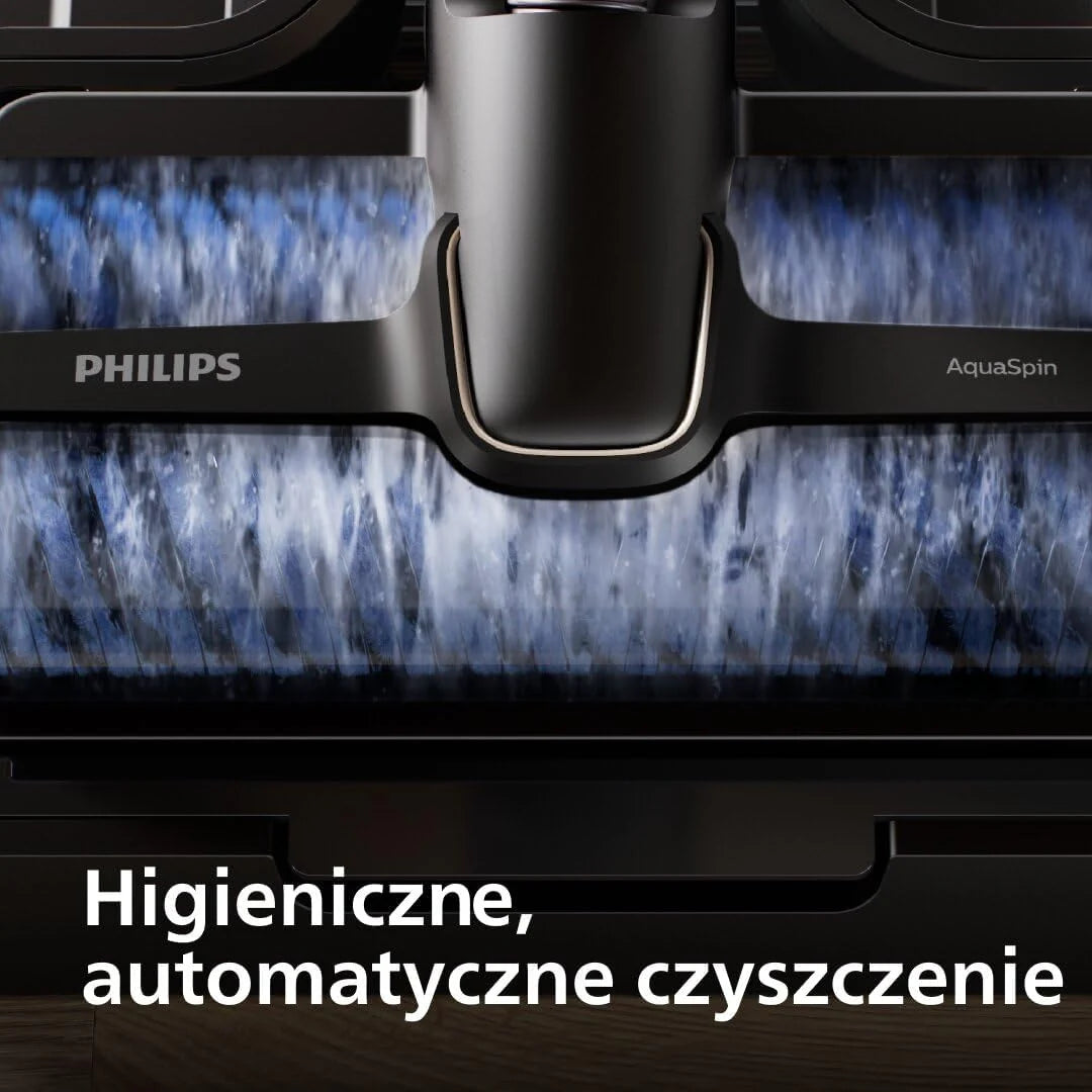 Philips Bezprzewodowy odkurzacz AquaTrio z serii 9000 - czyszczenie na mokro i sucho 3 w 1, higieniczne, automatyczne czyszczenie, system podwójnej szczotki, wykrywanie zabrudzeń LED (XW9463/11)