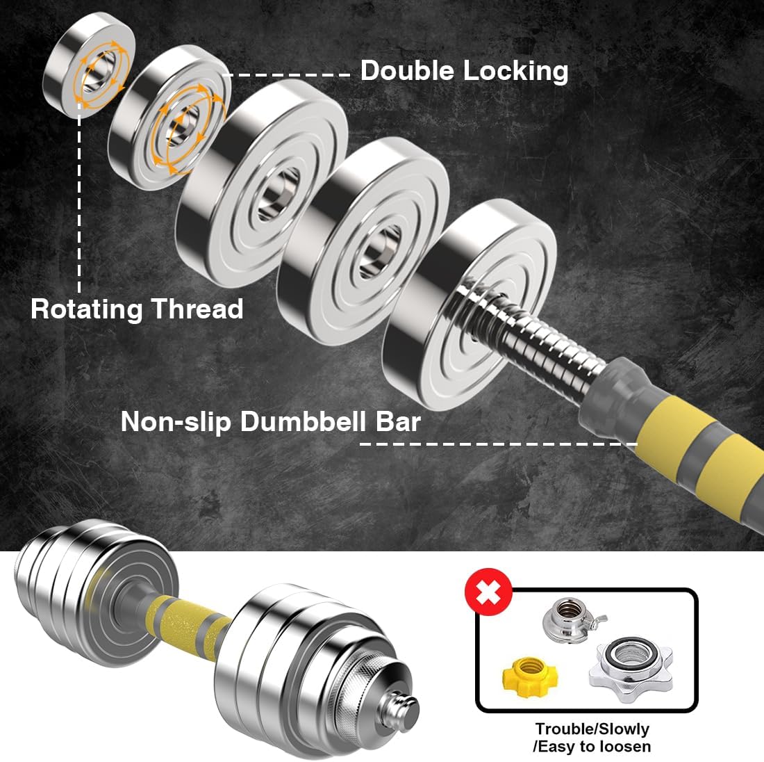 PHOEROS Zestaw regulowanych hantli 20/30/40kg,krótkie hantle długie hantle kettlebell 3 w1,para stalowych hantli z drążkiem łączącym do fitnessu,treningu w domu,sprzęt sportowy dla kobiet i