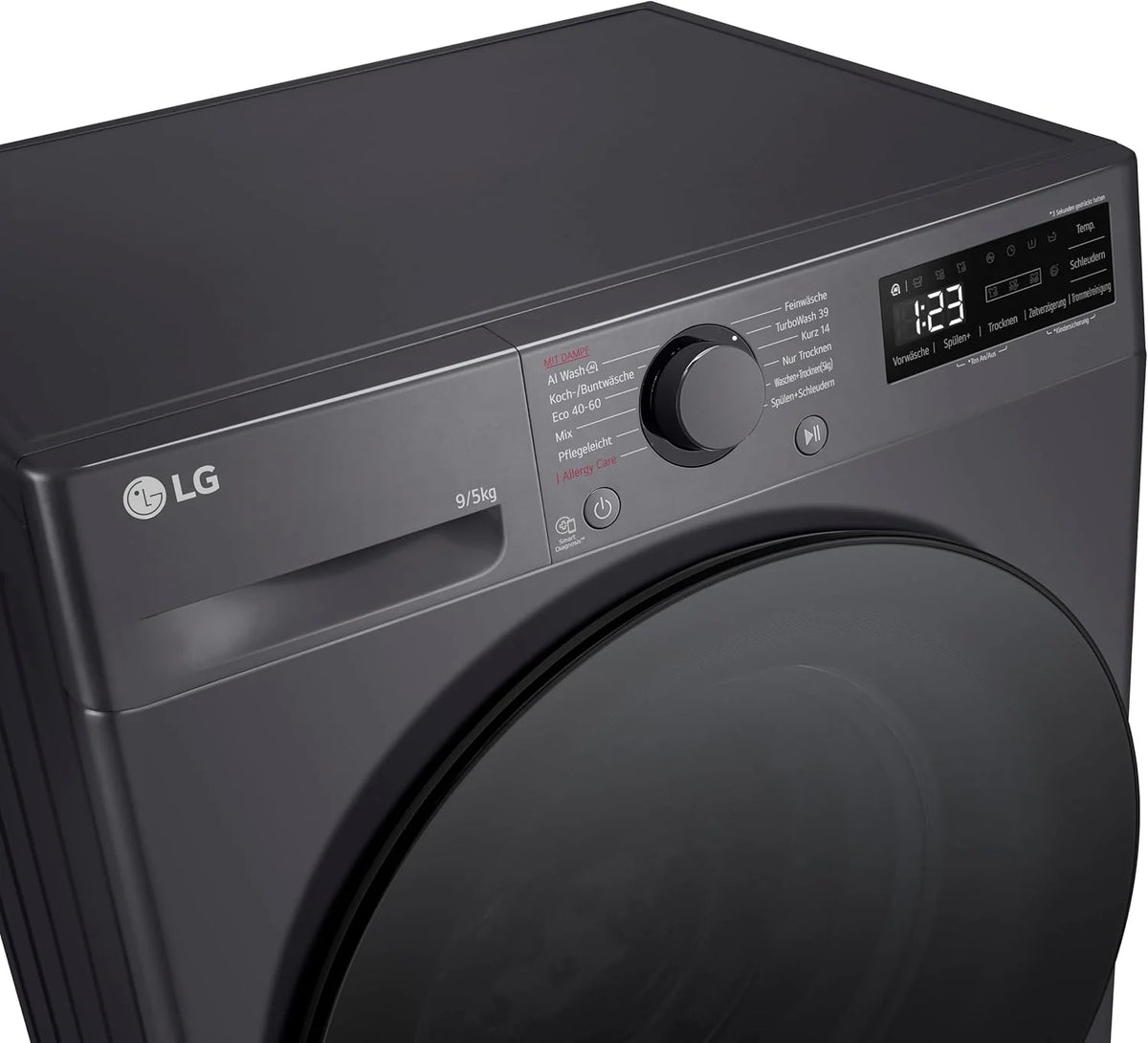LG V5WD95SLIMB, klasa A/E, SLIM pralko-suszarka, 9-5 kg prania/suszenia, Wi-Fi, AI Direct Drive, głębokie czyszczenie parą, TurboWash 360°, bezpieczne drzwi szklane, AquaLock, 60 x 53,5 x 85 cm,
