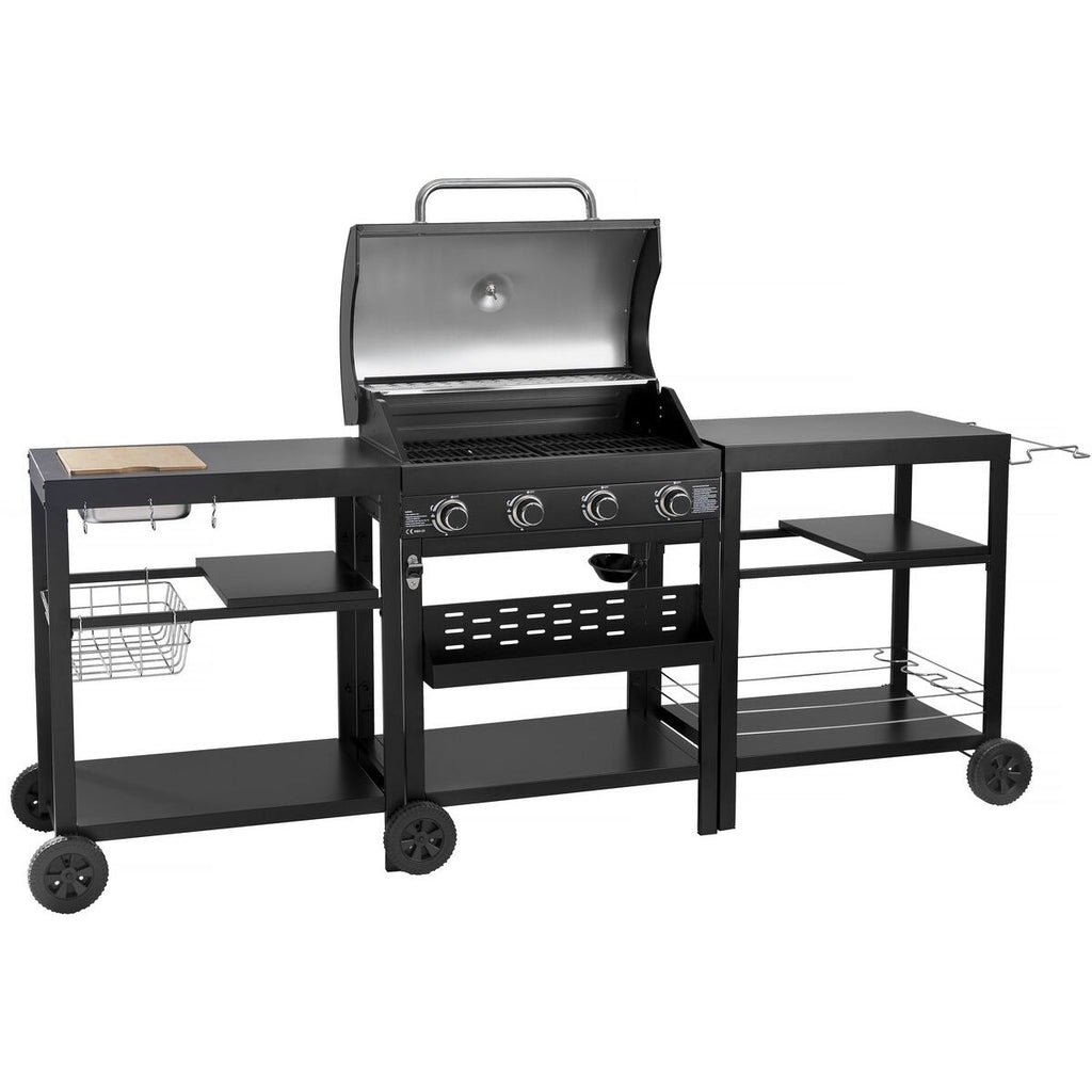 Grill gazowy do gotowania na świeżym powietrzu – 12 kW – 4 palniki – czarny