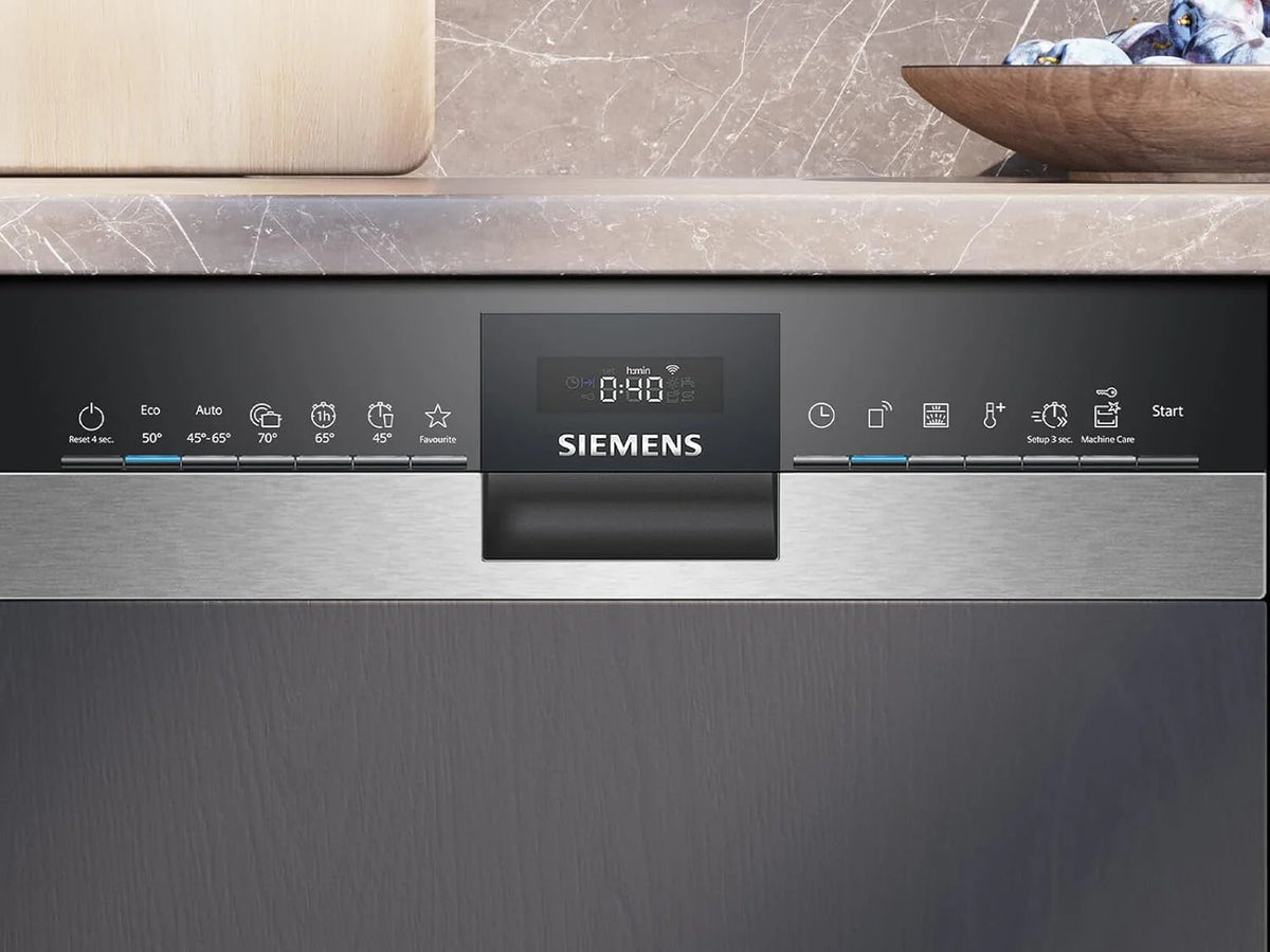 Siemens SR53HS74KE, iQ300, inteligentna, częściowo zintegrowana zmywarka, 45 cm, program Eco 50°C, varioSpeed Plus, kosz górny z regulacją wysokości, rackmatik, zabezpieczenie przed dziećmi