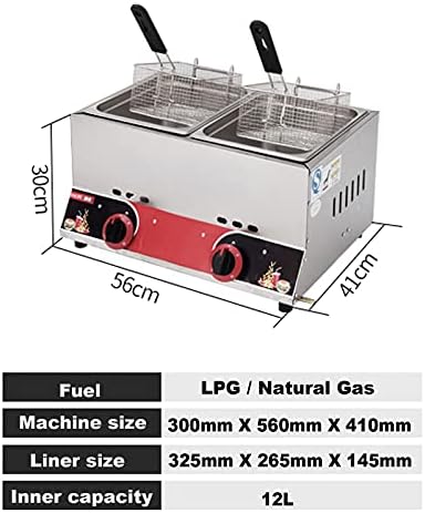 Frytkownica gazowa komercyjna, frytkownica LPG do blatu, stal nierdzewna, podwójna frytkownica o pojemności 11 l z regulowaną mocą ognia i łatwym czyszczeniem